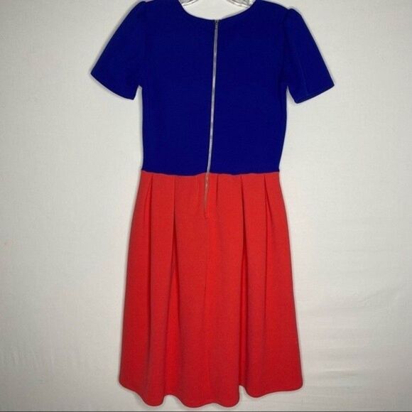 LulaRoe Blue Coral Pink Pleated Fit & Flare Amelia Dress Small - Picture 5 of 9